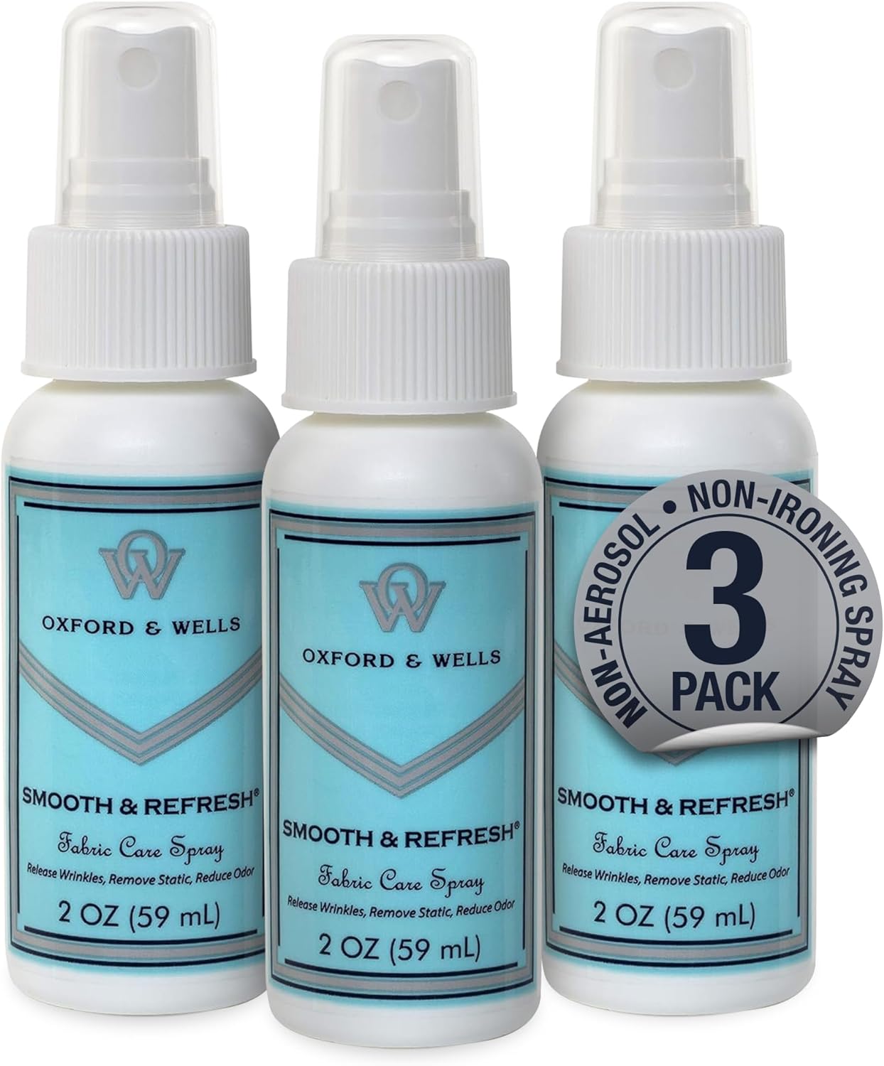 2oz Non-Ironing, Non-Aerosol Wrinkle Relaxer, Static Remover, Odor Reducer Fabric Spray Travel Size (Pack of 3)